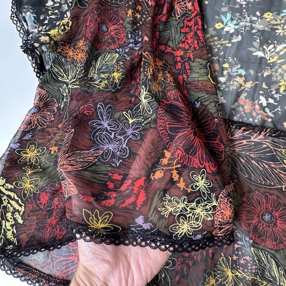 Fig And Flower Sheer Cardigan Top L Black Floral Flutter Sleeve Whimsigoth Fairy - Picture 7 of 14